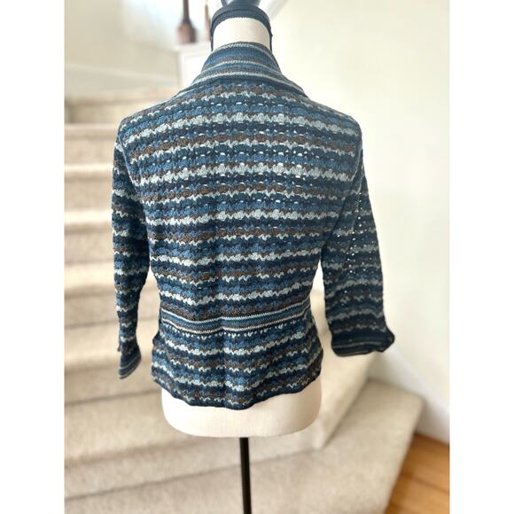 Vintage Y2K Blue & Metallic Brown Crochet Knit Rosette Cardigan - Picture 3 of 7